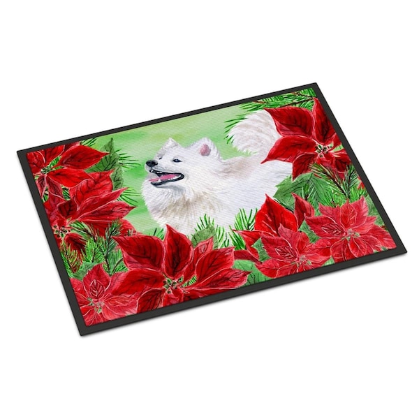 Carolines Treasures Samoyed Poinsettas Indoor or Outdoor Mat, 24 x 36 in. CK1339JMAT - main